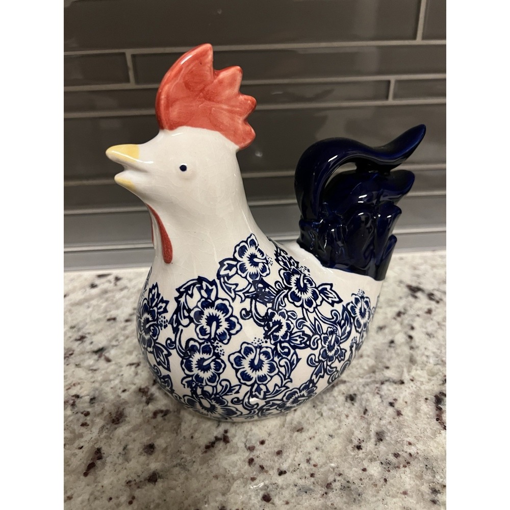 Ceramic 7" Country Hen Mikasa‎ Home Accents Blue White Kitchen  Home Decor